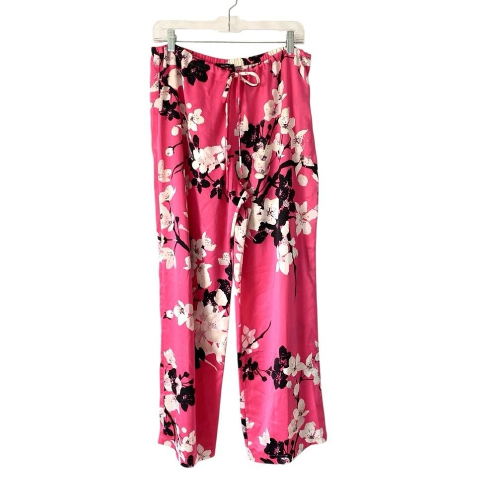 Natori Kyoto Floral Pink Lounge Pajama Pants size Large Drawstring